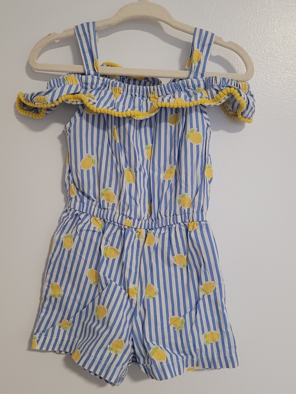 🧸2/20$ Penelope Mack Blue Lemon-Print Striped Romper Toddler Girl Size 24M